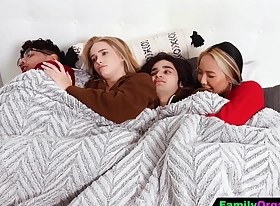FamilyOrgasm - Siblings and their Stepsister are Freezing and Need to Warm Up
