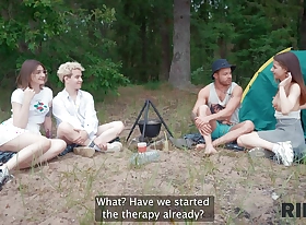 RIM4K. Swap wives, mutual rimming added to anal fuck respecting the forest